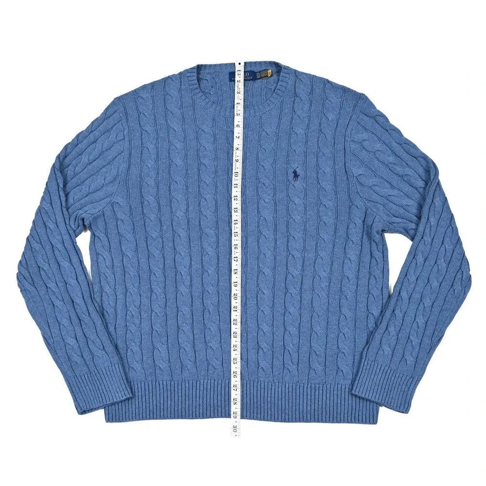 Polo Ralph Lauren Cable Sweater Knit Jumper Men's 2XL Blue Pullover Preppy